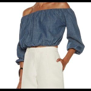 THEORY Denim Off-the-Shoulder  Crop Top Blouse